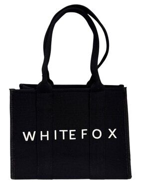 NWT White Fox Mini Tote Bag Black Canvas Logo Shopper Zip Top Everyday Purse